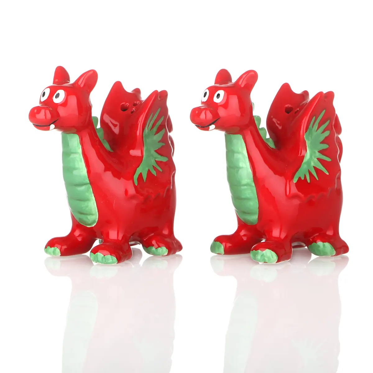 Baby Welsh Dragon  - Handbemalte walisische Drachen als Keramik Salz- und Pfefferstreuer Set