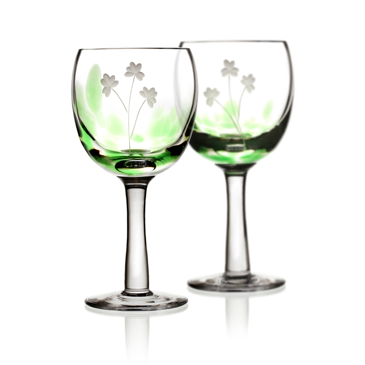 2 x Irish Shamrock Weinglas - Handgefertigtes Kristallglas aus Irland