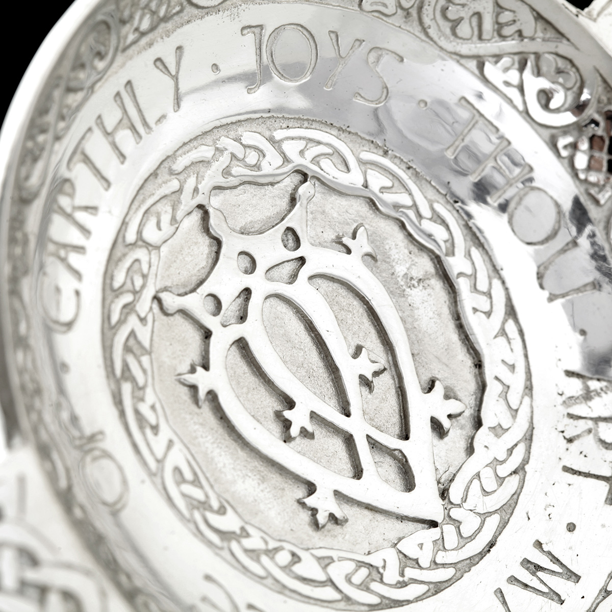 quaich-keltisch-schottisch-zinn-pewter-025 Of Earthly Joys Thou Art My Choice - Schottischer Luckenbooth Whisky Quaich