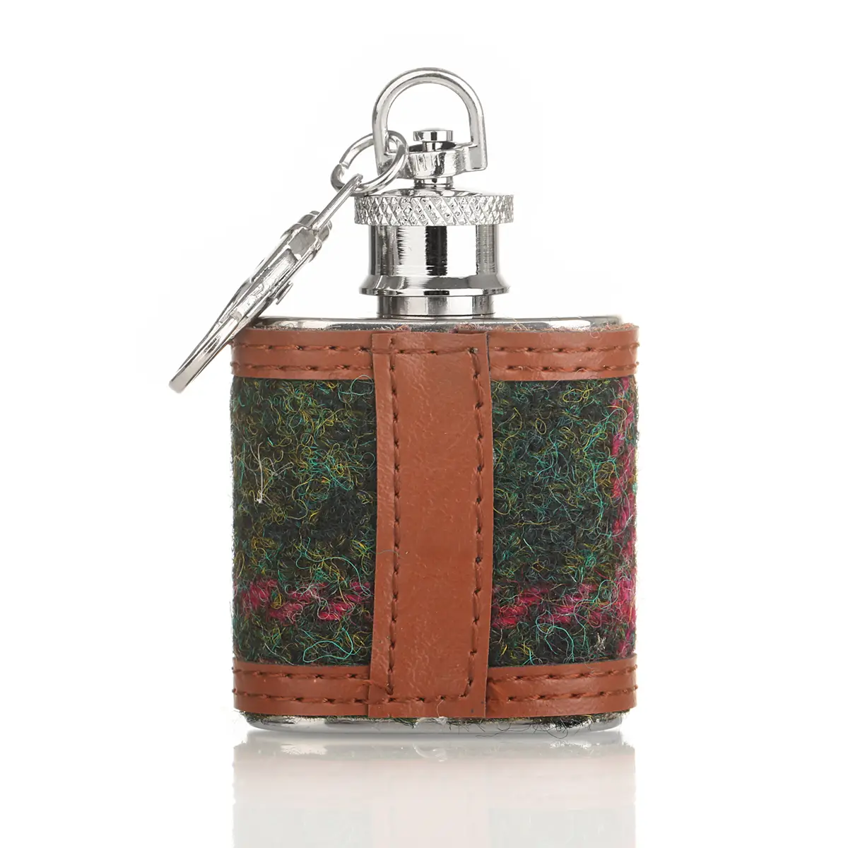 flachmann-mini-hip-flask-edelstahl-harris-tweed-tartan-schottland-006 Wee Dram Harris Tweed Mini Flachmann als Schlüsselanhänger