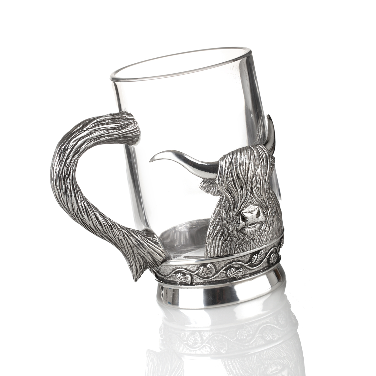 bier-krug-glas-silber-highland-rind-kuh-cattle-007GYe2T40WmGLl6 Highland Cow Bierkrug - Glas & Zinn mit Hochland Rind & Fell als Griff