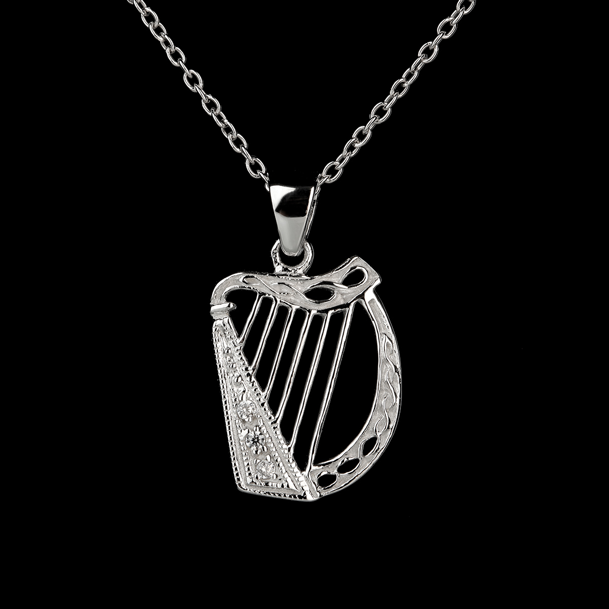 Crystal Harp Kette - Irische Harfe aus Sterling Silber & Kristall
