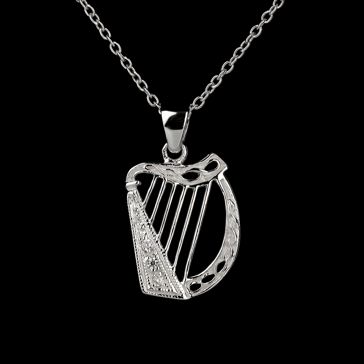 harfe-celtic-harp-kette-irland-004 Keltische Harfe aus Sterlingsilber mit Kristallen – handgefertigt in Irland