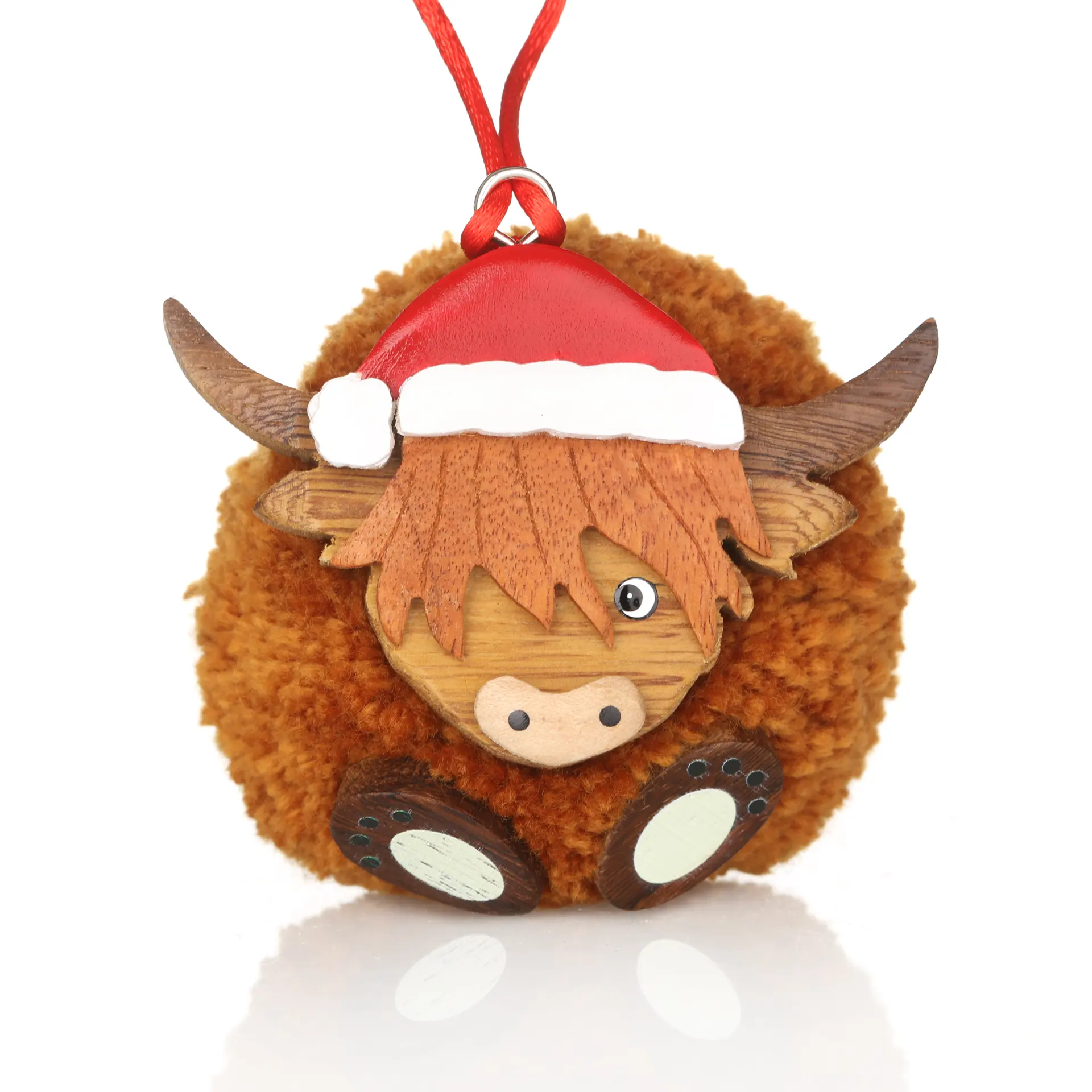 Highland Cow Weihnachtskugel aus Wolle und Holz – handgefertigt in Schottland Highland Cow Weihnachtskugel aus Wolle und Holz – handgefertigt in Schottland