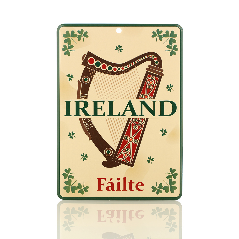 Fáilte Ireland - nostalgisches Irland Blechschild - irische Harfe & Kleeblätter