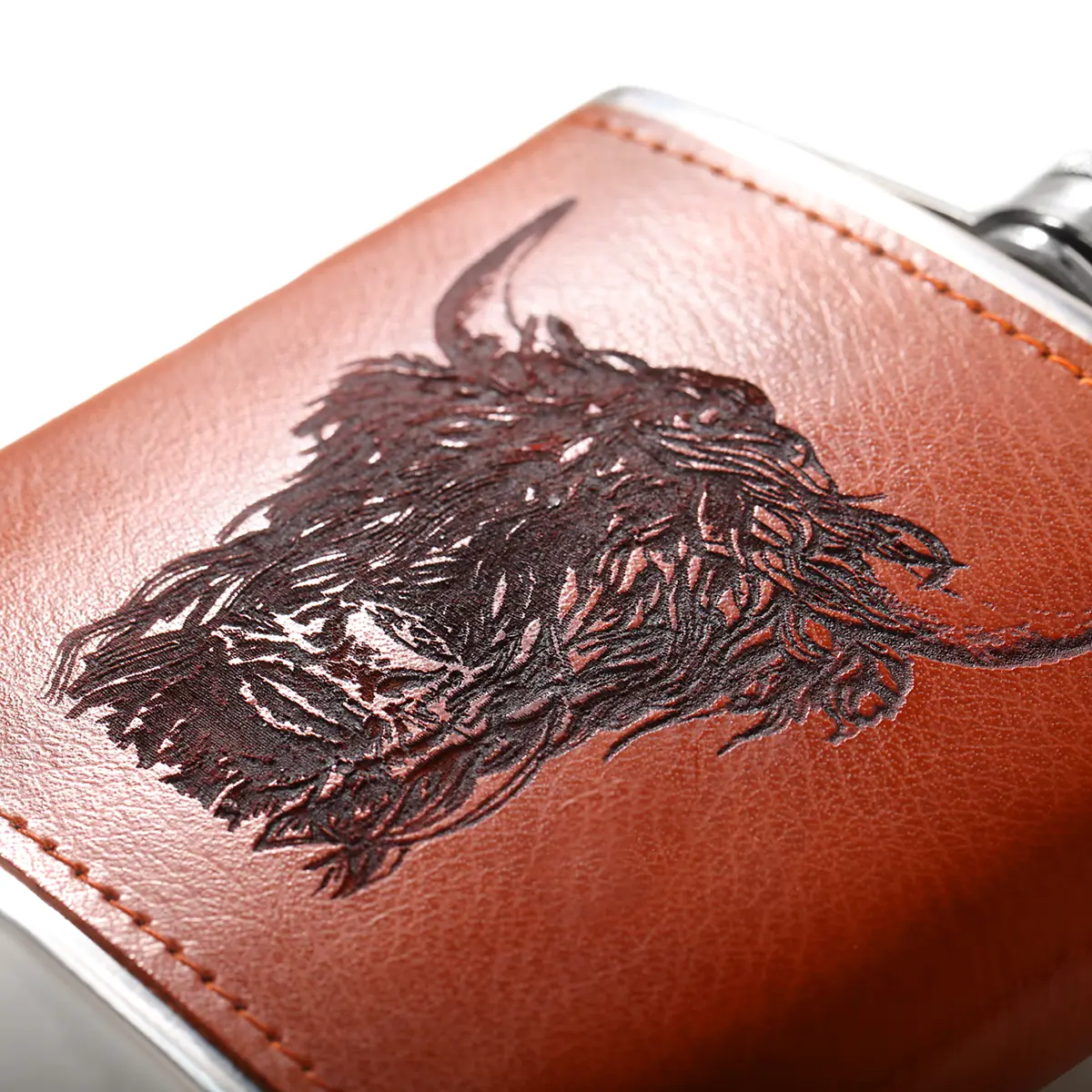 flachmann-hip-flask-leder-edelstahl-schottland-highland-cow-rind-006 Leather Highland Cow Hip Flask - Schottisches Rind Flachmann aus Edelstahl & Leder