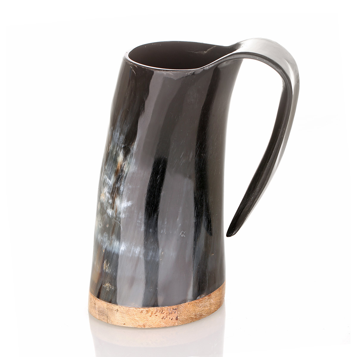 Wikinger Hornbecher mit Henkel & Holzboden - 0,3 - 0,4 Liter  - Rinderhorn poliert Wikinger Hornbecher mit Henkel & Holzboden - 0,3 - 0,4 Liter  - Rinderhorn poliert