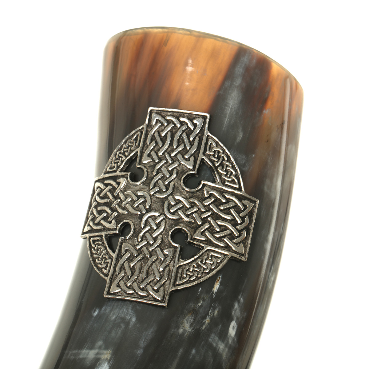 trinkhorn-keltisches-kreuz-0075810c0ee7b6b8 Poliertes Trinkhorn mit keltischem Kreuz aus Zinn - ca. 0,5 Liter