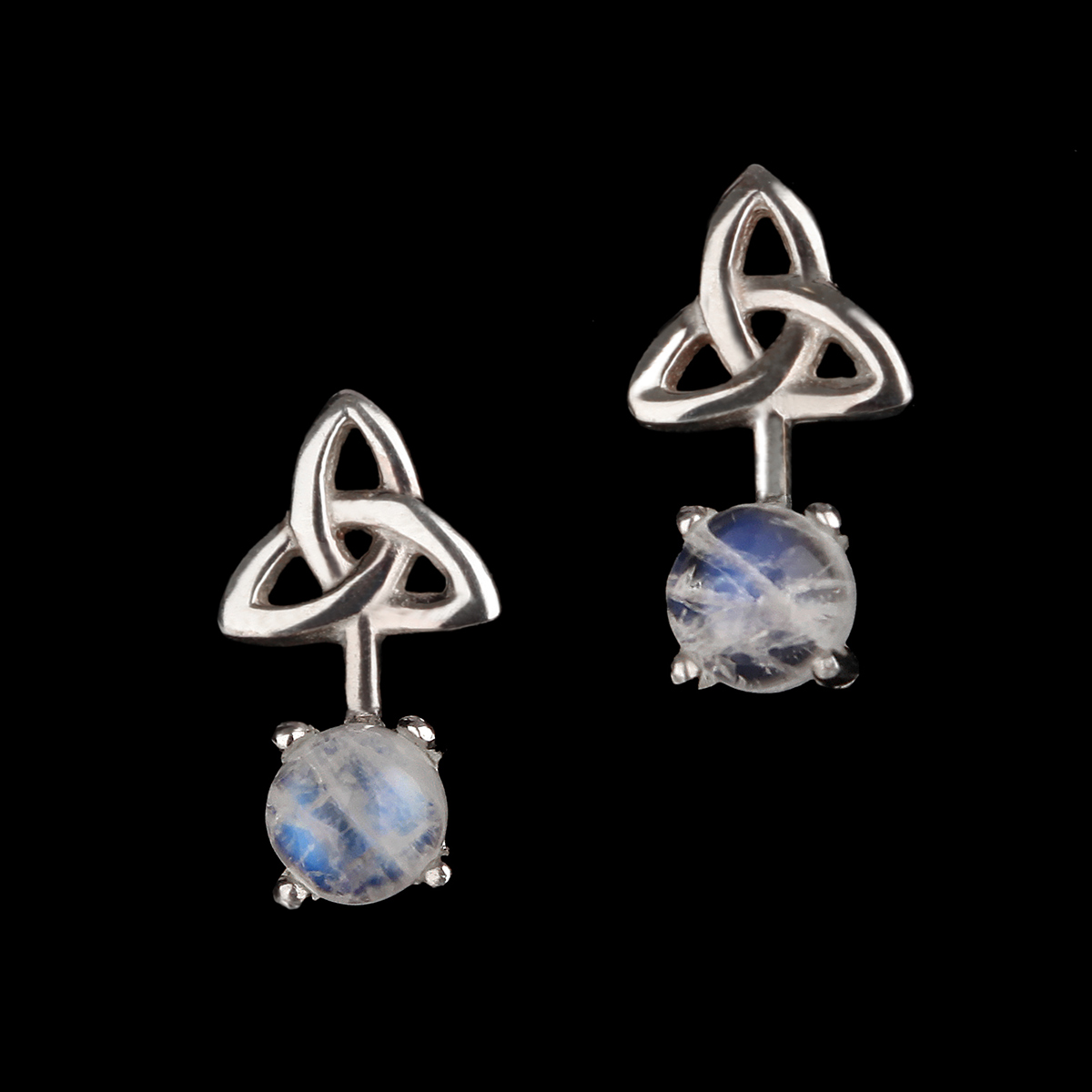 ohrstecker-trinity-mondstein-outlander-schottland-002 Trinity Knot - Keltische Ohrstecker aus Schottland - Sterling Silber & Mondstein