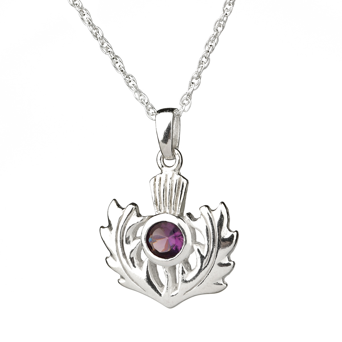 Schottische Distel - Kette aus Sterling Silber und Amethyst