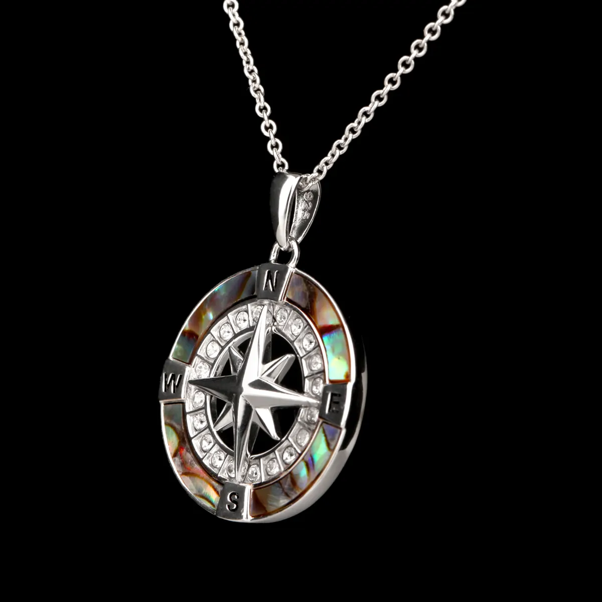 Ocean Compass - Kompass Anhänger aus Irland mit Abalone & Swarovski® Kristallen