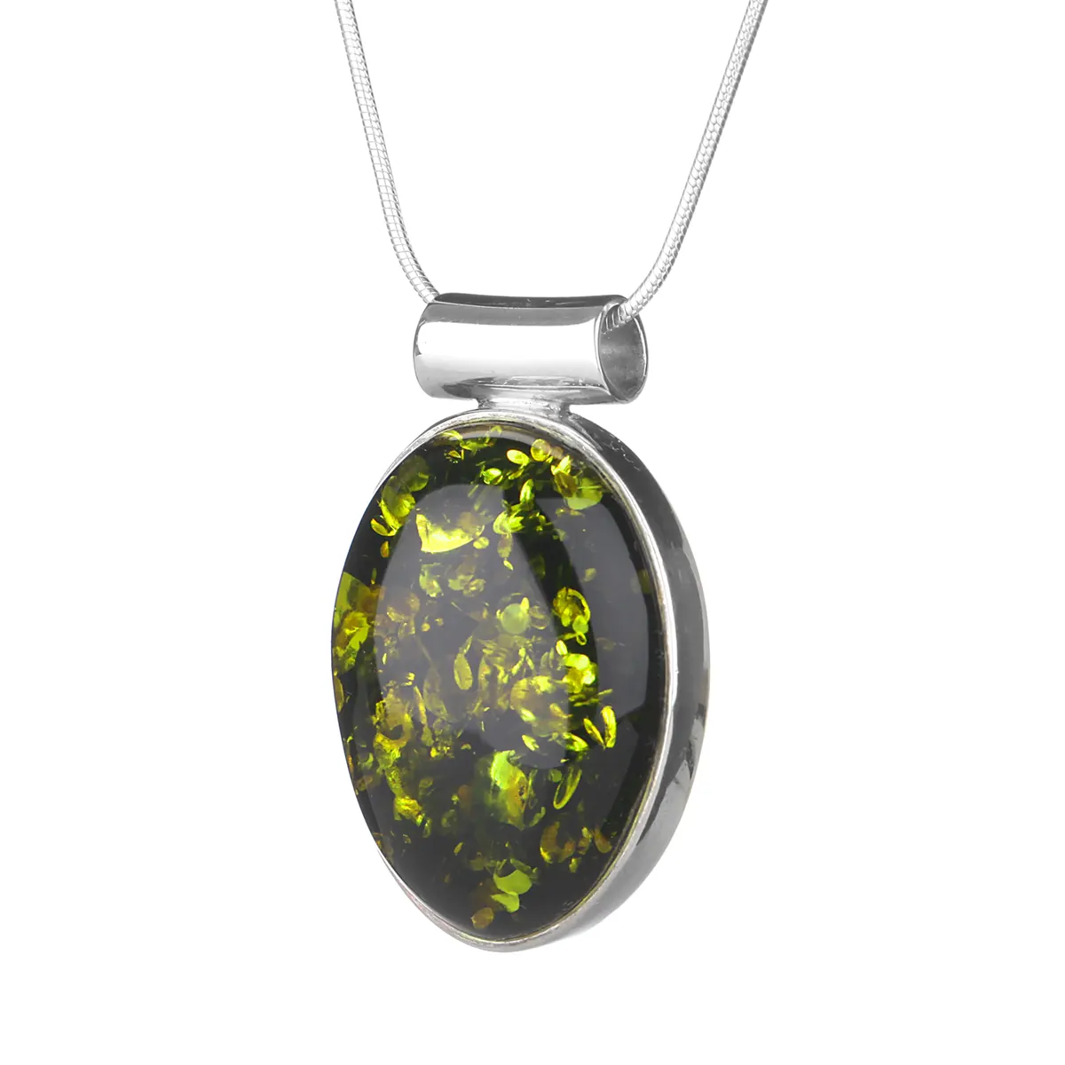 Large Green Amber Drop - Irischer Anhänger aus grünem Bernstein & Sterling Silber Large Green Amber Drop - Irischer Anhänger aus grünem Bernstein & Sterling Silber