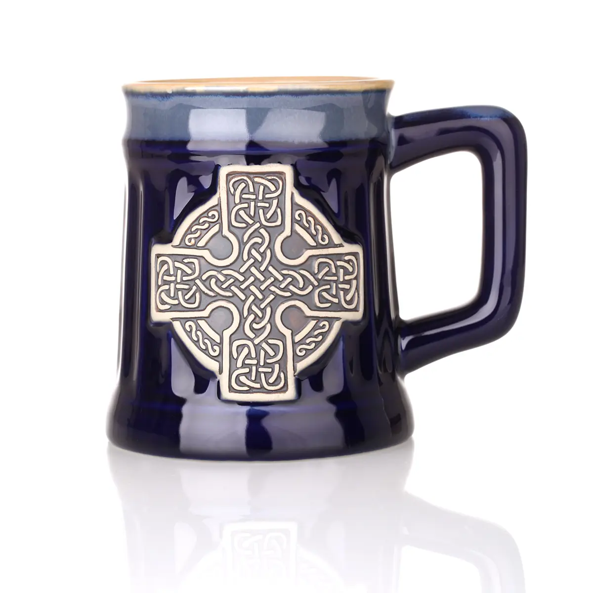 Celtic Cross Stoneware Tankard - Keltischer Keramik Bierkrug - Blau