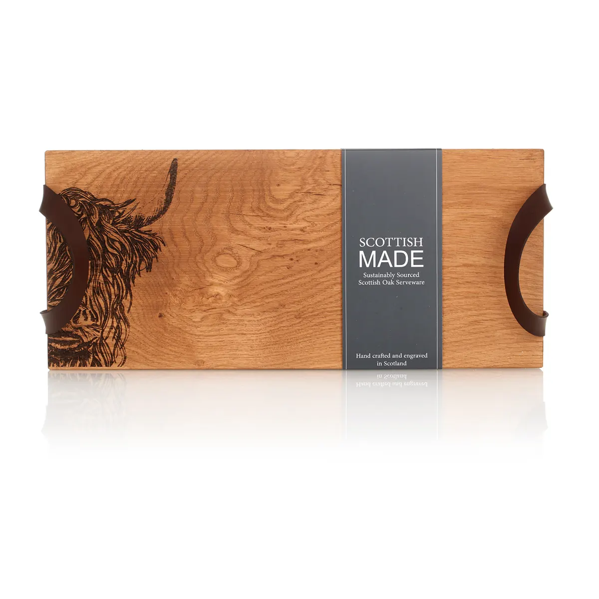Servierbrett-Tablett-Holz-Eiche-Oak-Schottland-Highland-Cow-Rind-001 Highland Cow  - Eichenholz Tablett / Servierbrett - Made in Scotland