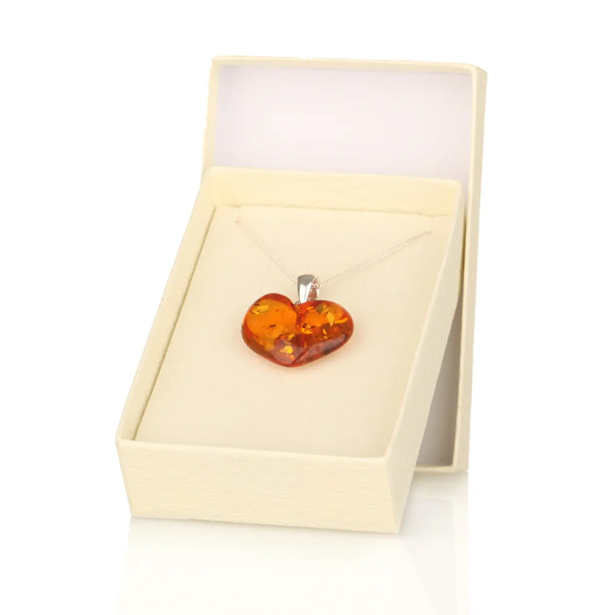 Classic Amber Heart - Irischer Anhänger aus honigfarbenem Bernstein & Sterling Silber