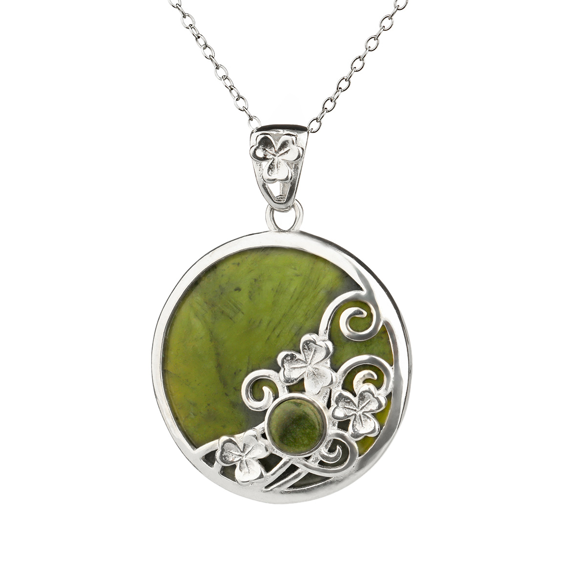 connemara-marmor-kette-silber-irland-002QTmakp6ydlJcK Shamrock Swirls Kette - Irische Kleeblätter aus Sterling Silber & Connemara Marmor