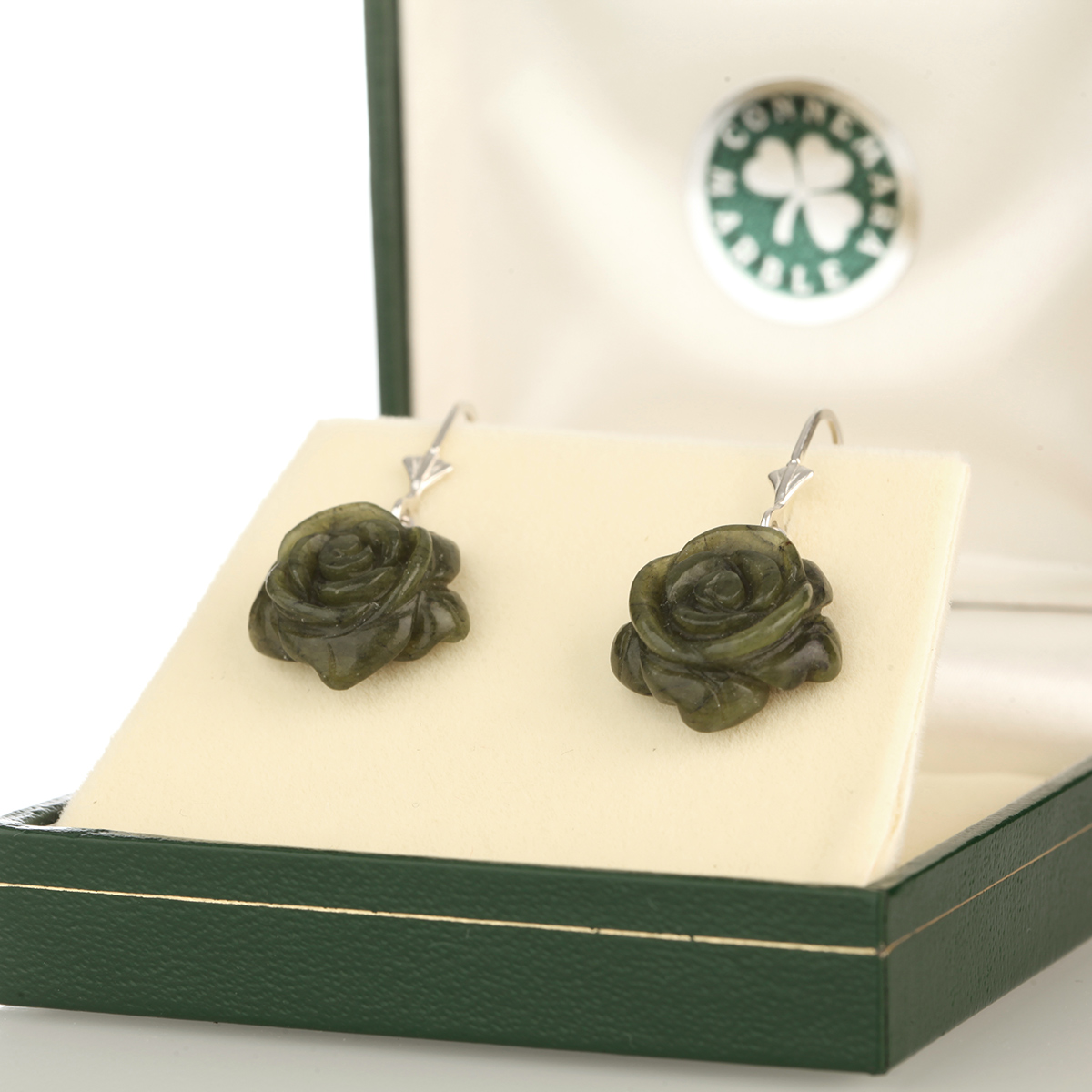 Shamrock Rose Ohrhänger - Irische Rosen aus Connemara Marmor & Sterling Silber