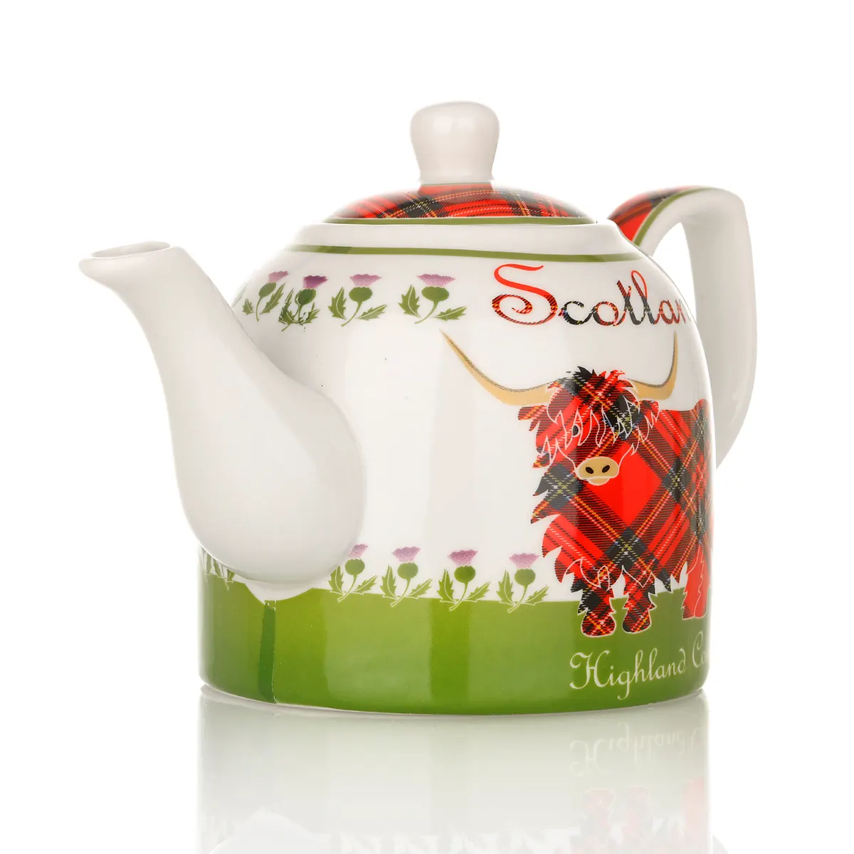 Highland Cow Teekanne aus Keramik mit schottischem Rind & Tartan-Muster Highland Cow Teekanne aus Keramik mit schottischem Rind & Tartan-Muster