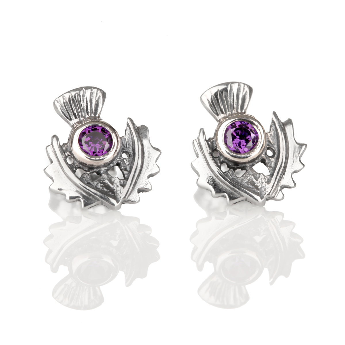 ohrstecker-ohrschmuck-schottisch-distel-thistle-kristall-002 Schottische Distel - Ohrstecker aus Sterling Silber und Amethyst