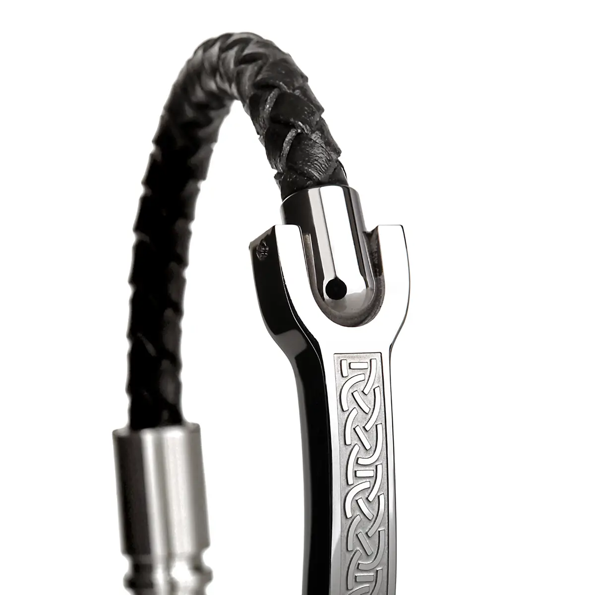 Armband-Leder-Edelstahl-keltisch-irischer-schmuck-015 Keltisches Lederarmband mit Edelstahl – Handgefertigt in Irland mit Magnetverschluss