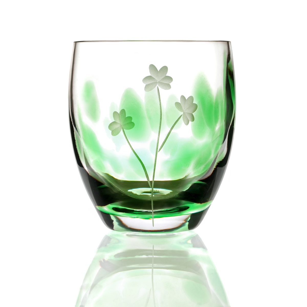 whiskey-glas-irland-irish-shamrock-kleeblatt-003-a 2 x Irish Shamrock Whiskey Tumbler - Handgefertigtes Kristallglas aus Irland