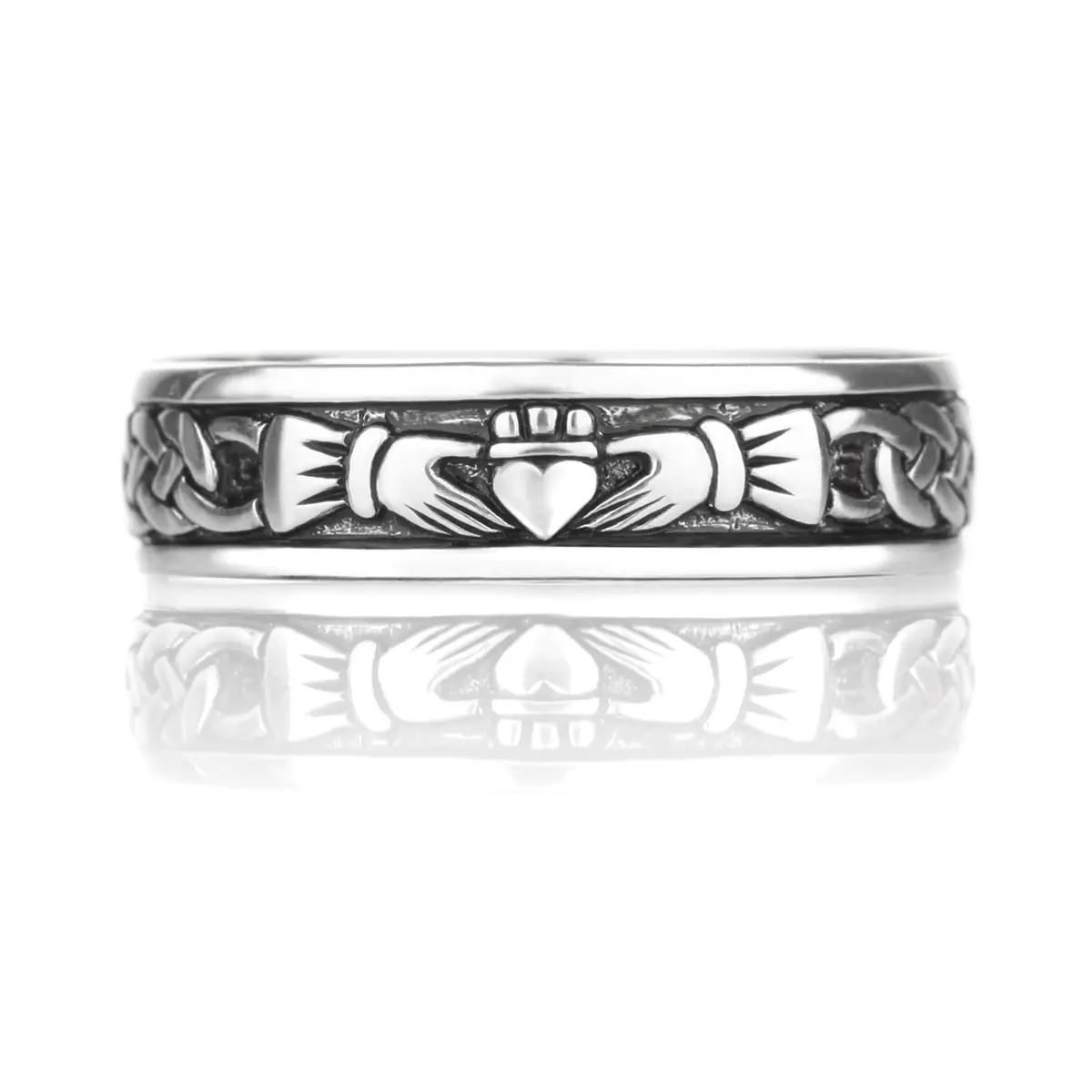 Ring-Claddagh-keltisch-irland-irisch-damen-silber-001 Damen Claddagh Ring mit keltischen Ornamenten – Handgefertigt in Irland