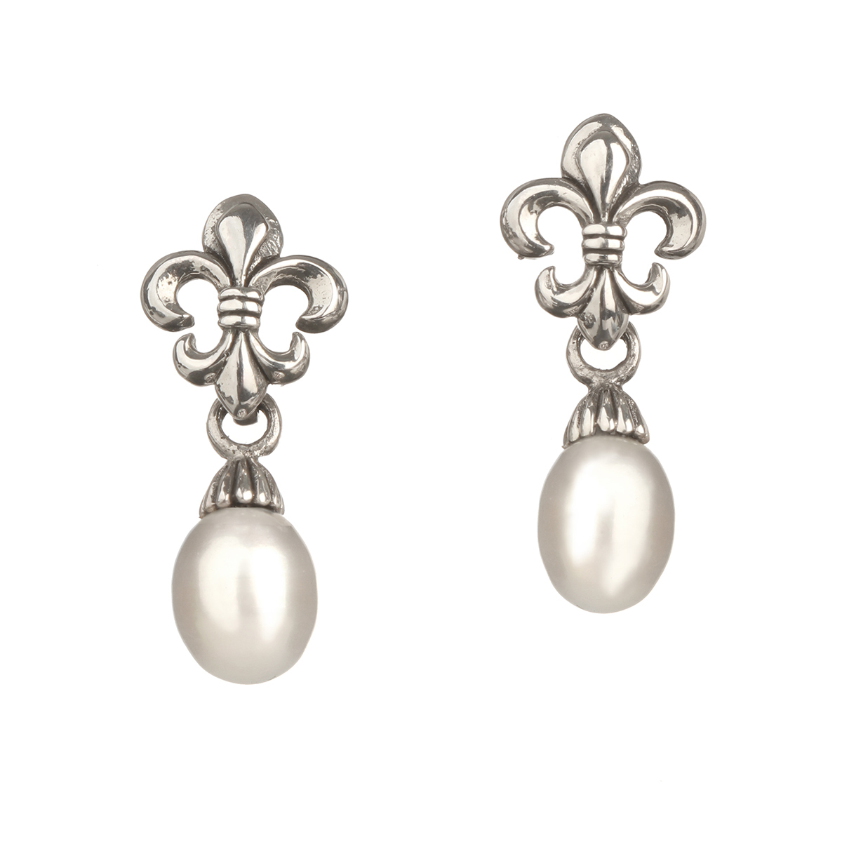 fleur-de-lis-lilie-ohrringe-perle-silber-002 Mary Queen of Scots - Maria Stuart - Fleur De Lys Ohrhänger - Sterling Silber mit Perlen