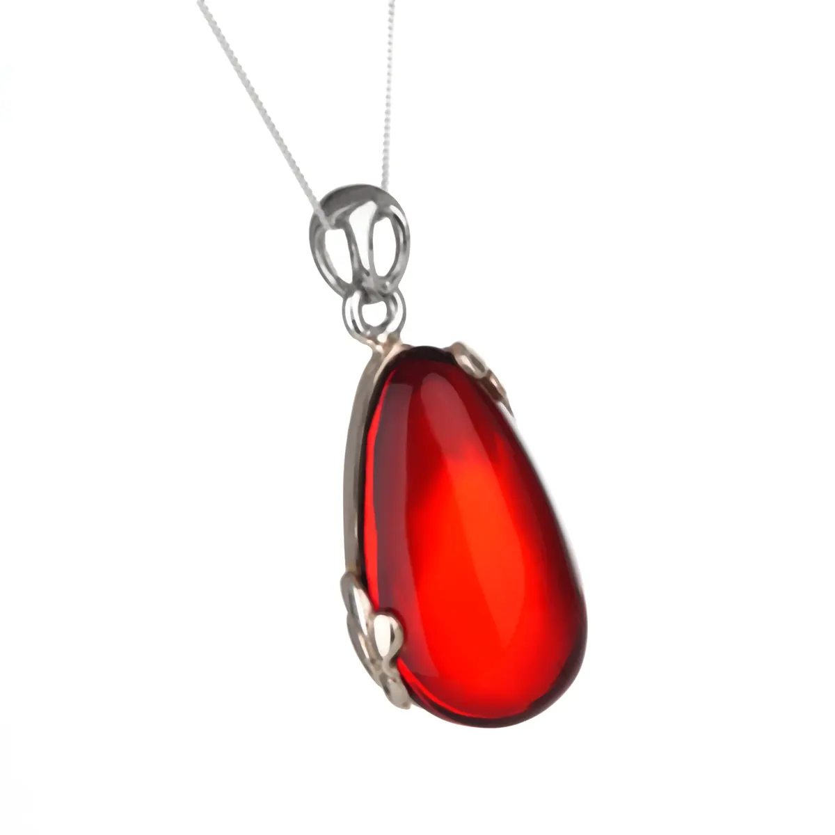 Deep Red Amber Drop - Irischer Anhänger aus rotem Bernstein & Sterling Silber 