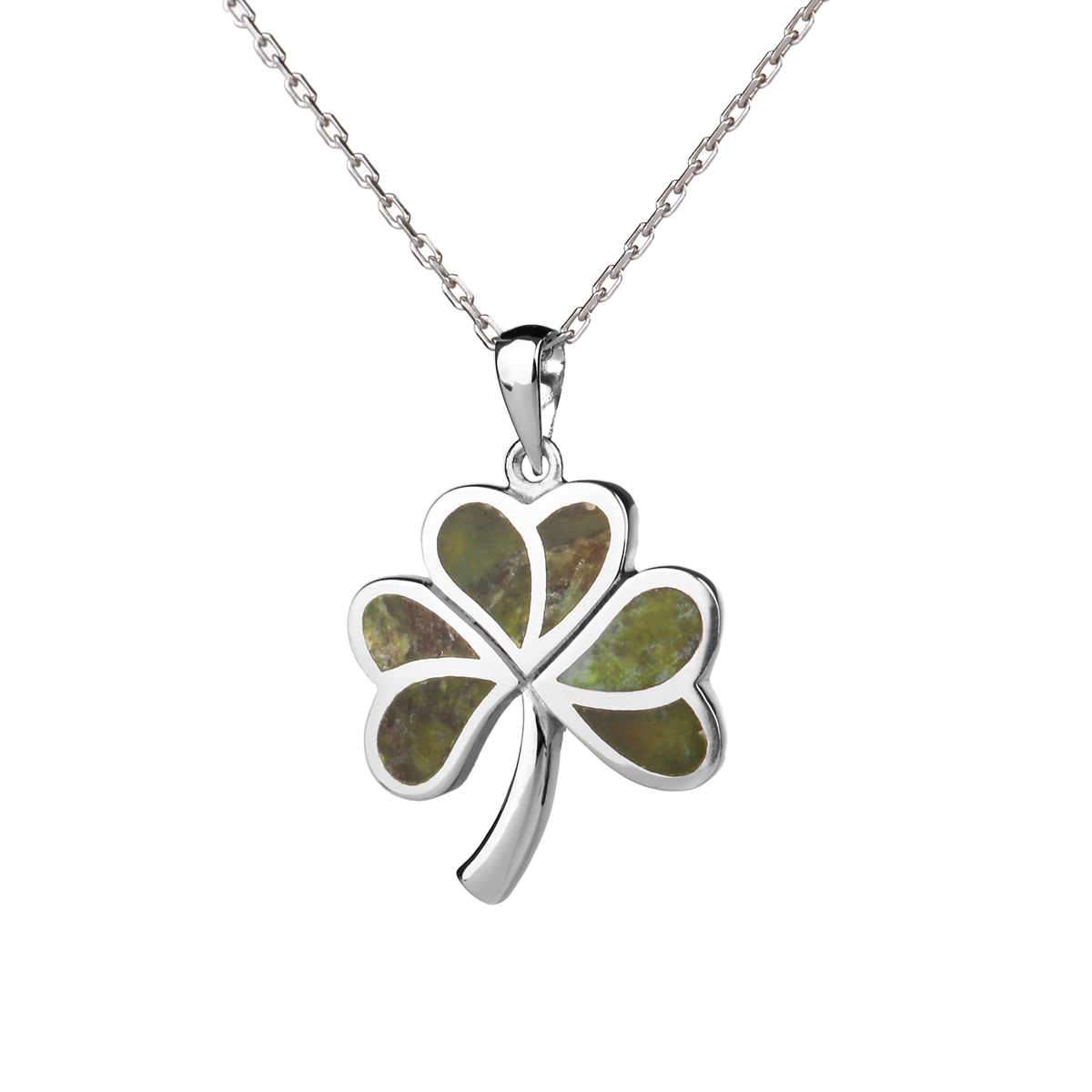 Irish Shamrock - Irisches Kleeblatt Kette aus Silber & Connemara Marmor