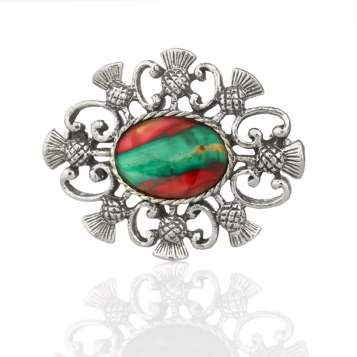 brosche-anstecknadel-schottischer-heathergem-schmuck-silber-006 Heathergem Thistle - Edle Highland Brosche mit schottischen Disteln