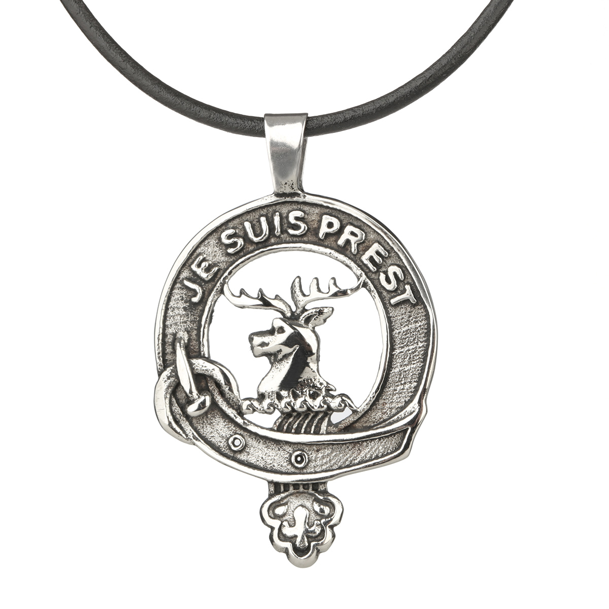 outlander-kette-clan-fraser-00359397e646a6ec Outlander Clan Fraser Anhänger – Clanmotto „Je Suis Prest“ - Handgefertigt in Schottland