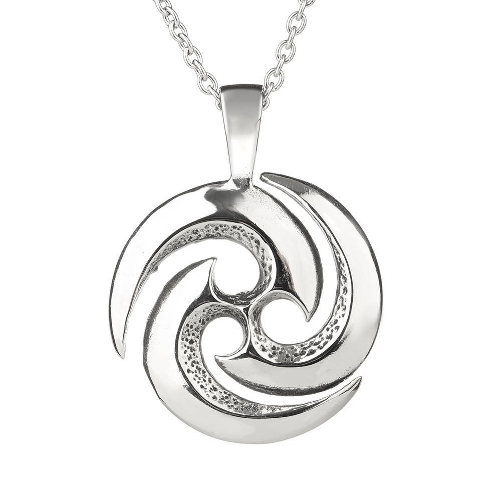 celtic-steel-spiral-kette-001 Großer Spiralen-Anhänger aus Edelstahl – gedrehtes Design, handgefertigt in Schottland