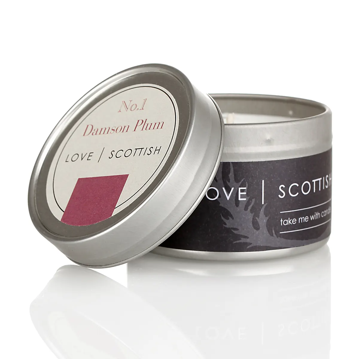 Love Scottish Travel Tin - Damson Plum - handgefertigte Duftkerze aus Kokoswachs