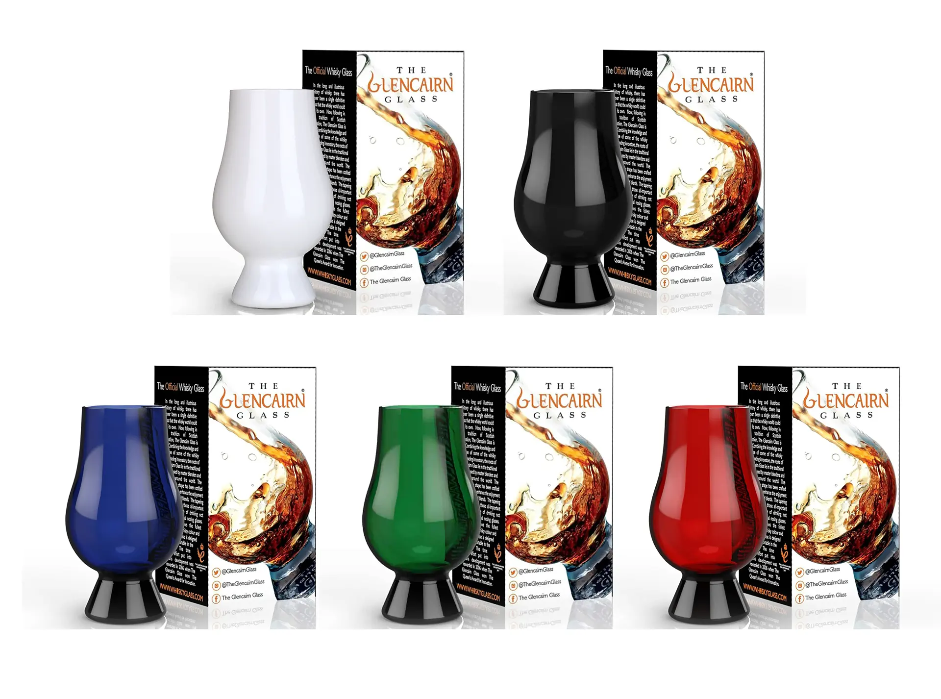 Glencairn Whisky Tasting Set – 5 farbige, original Glencairn Gläser aus Kristallglas für Blind Tastings