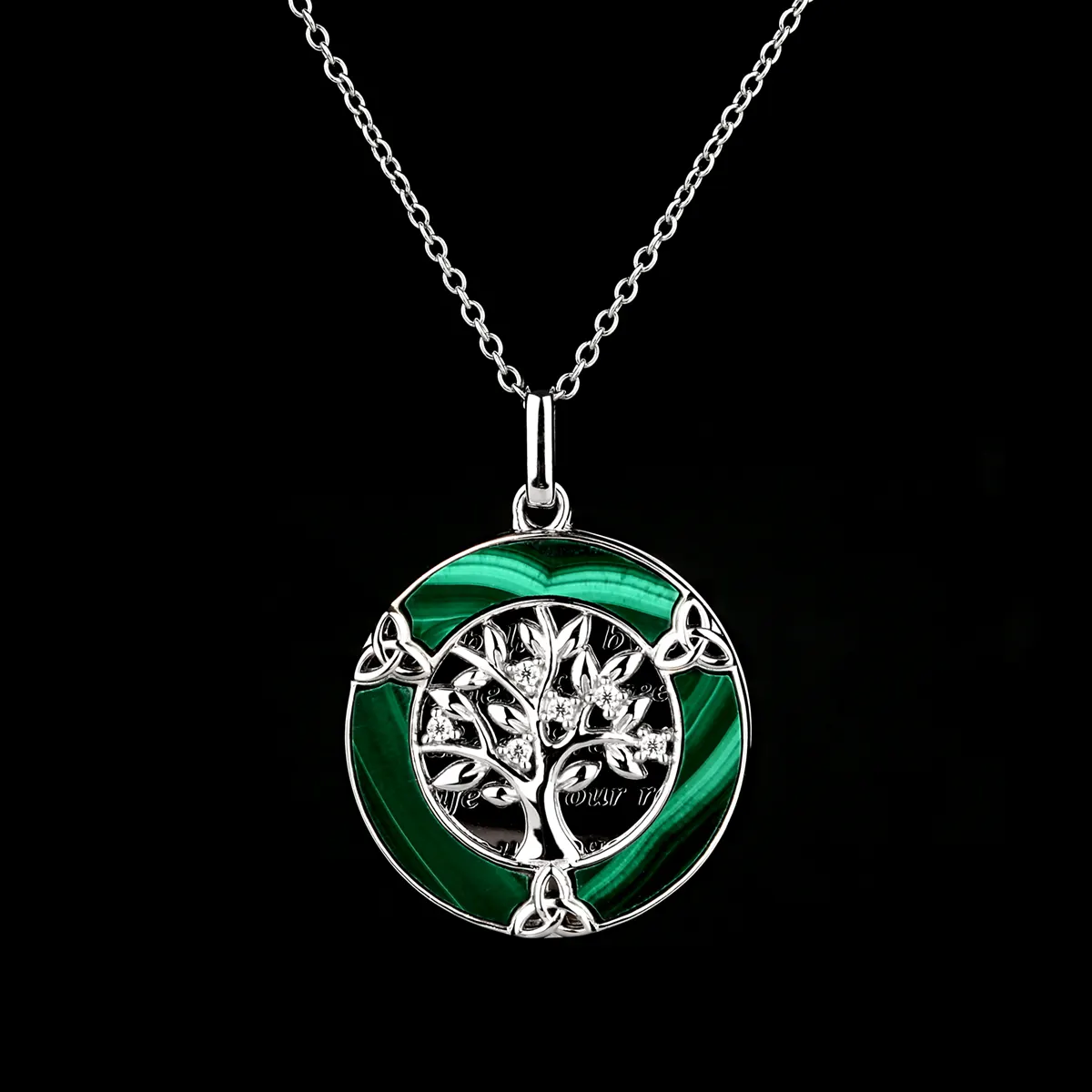 Family Tree of Life - Keltische Lebensbaum Kette mit Malachit und Kristall