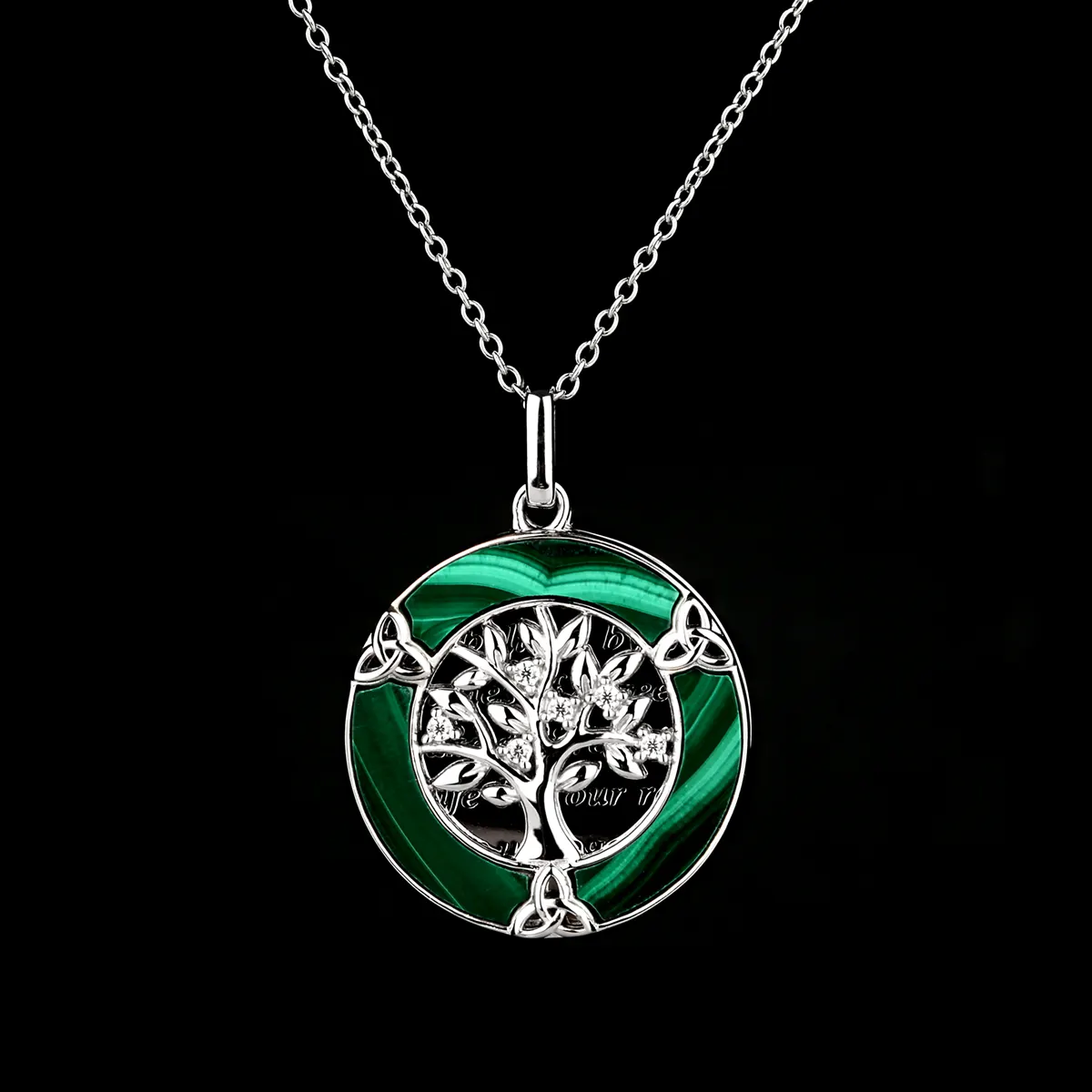 Kette-Anhaeger-family-malachit-silber-lebensbaum-009 Family Tree of Life - Keltische Lebensbaum Kette mit Malachit und Kristall