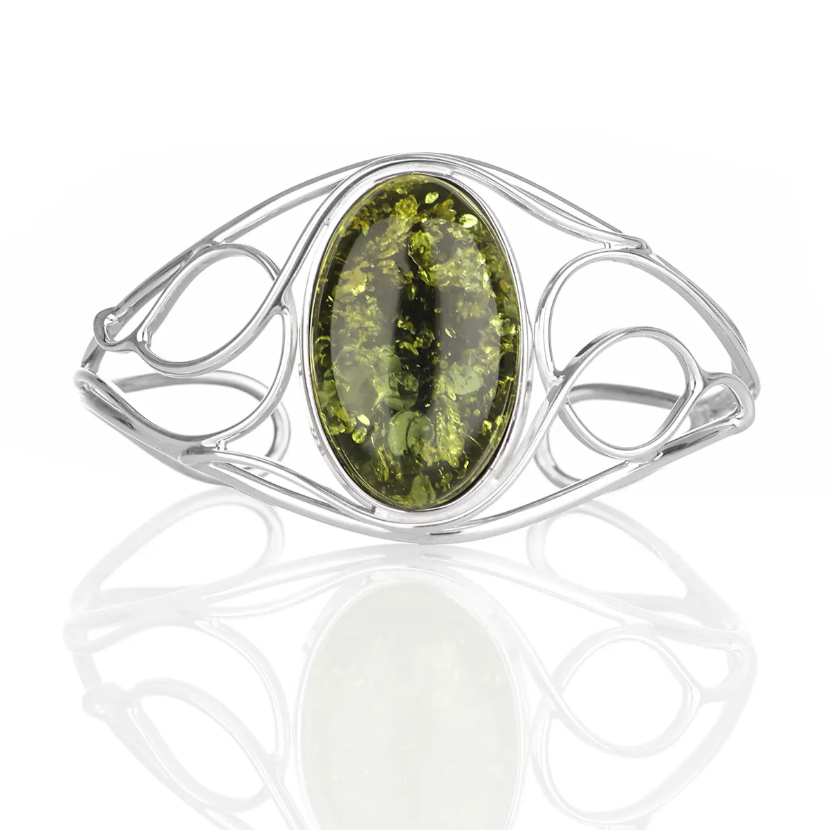 Green Amber Bangle - Irischer Armreif aus grünem Bernstein & Sterling Silber Green Amber Bangle - Irischer Armreif aus grünem Bernstein & Sterling Silber