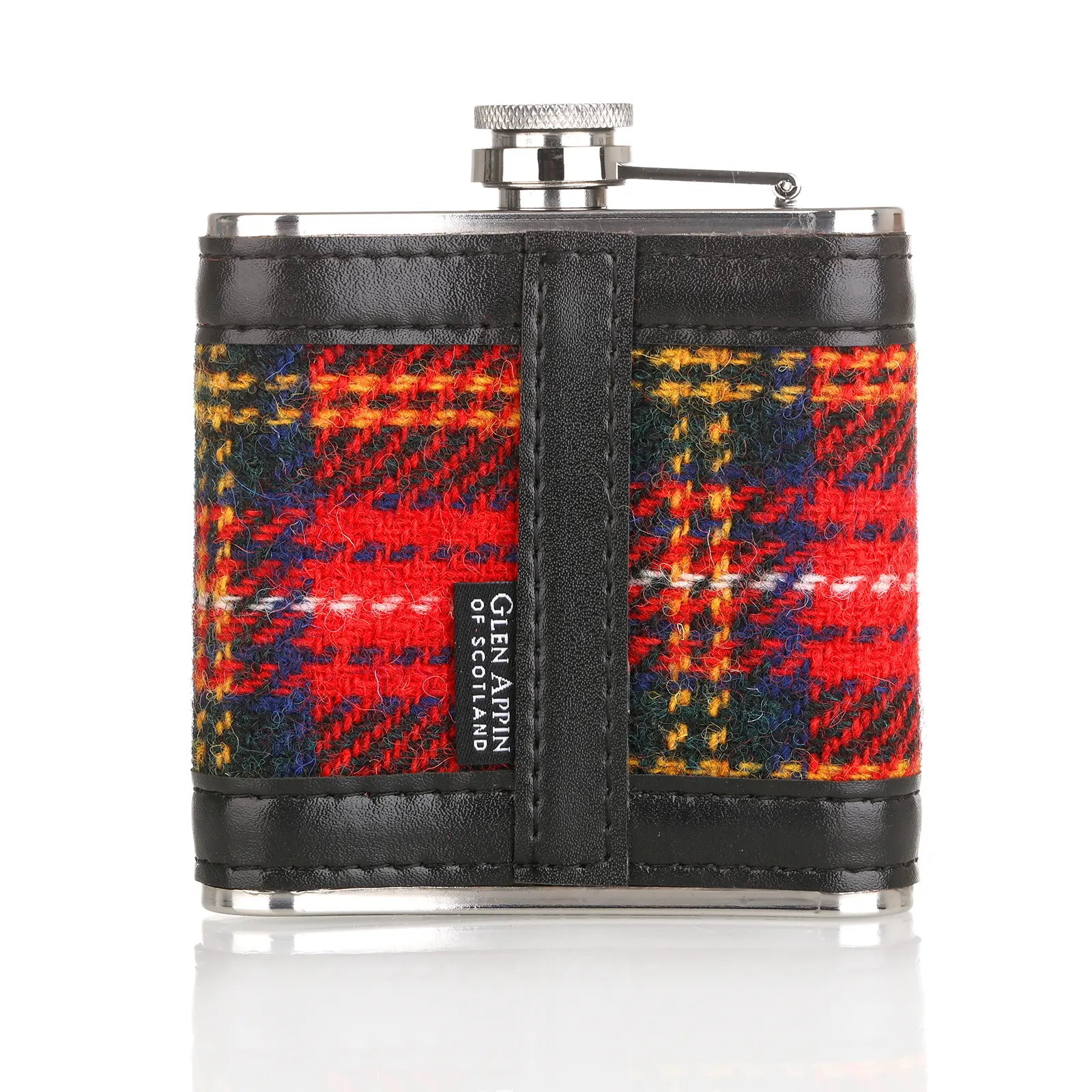 Harris Tweed Flachmann aus Schottland in Royal Stewart Tartan Harris Tweed Flachmann aus Schottland in Royal Stewart Tartan