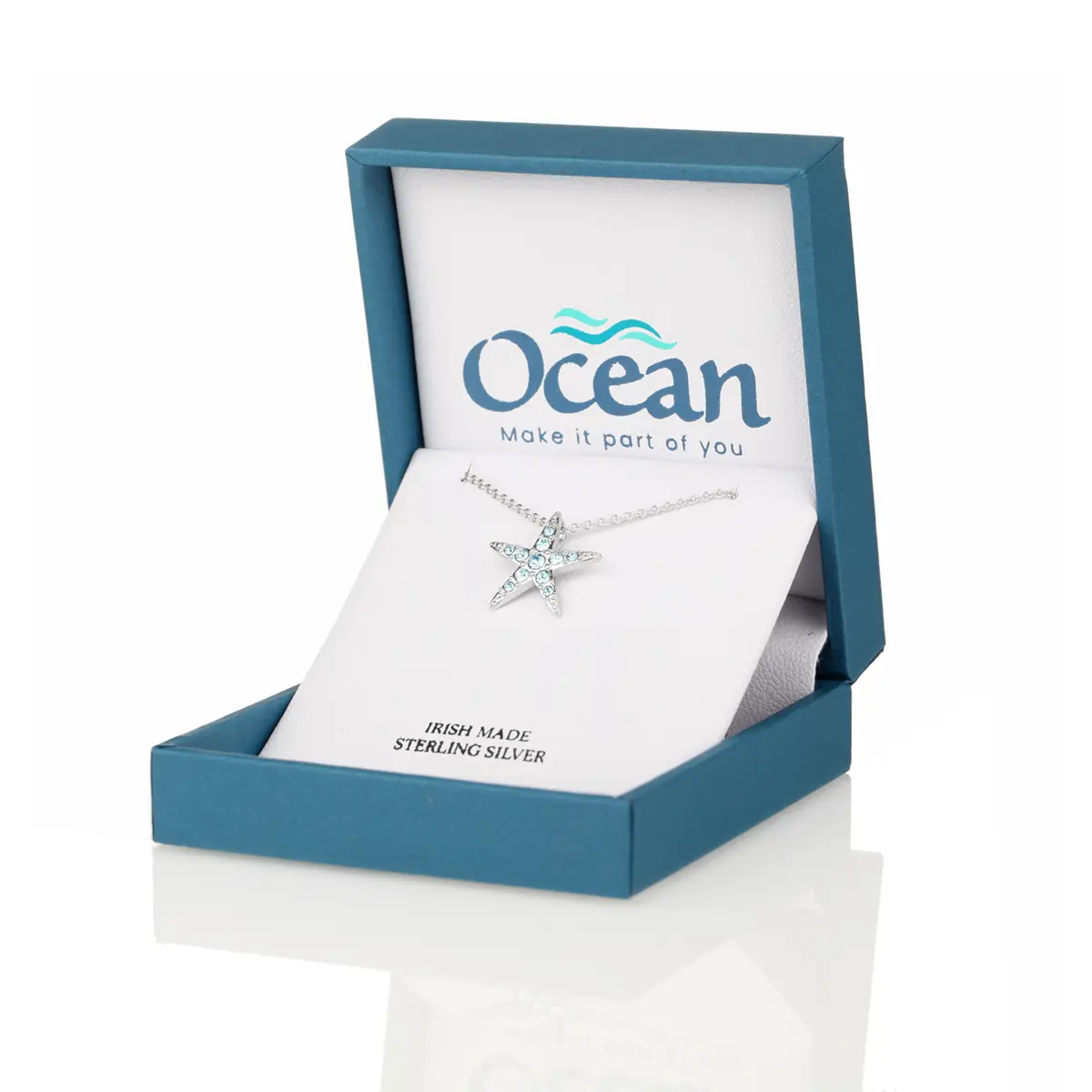 kette-anhaenger-seestern-starfisch-silber-kristall-irland-001 Ocean Aqua Starfish - Seestern Kette aus Sterling Silber & Swarovski Kristall