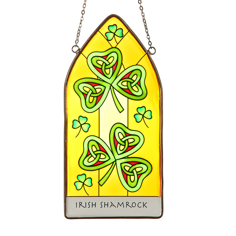 Irish Shamrock  - Keltisches Fensterbild aus Buntglas mit irischem Kleeblatt