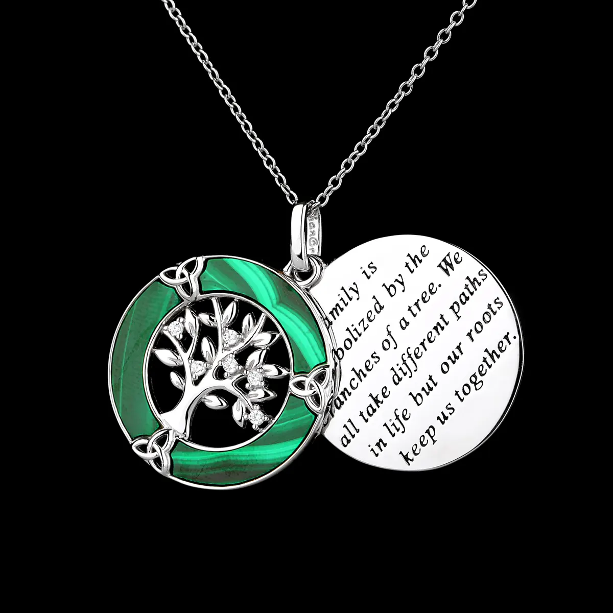 Kette-Anhaeger-family-malachit-silber-lebensbaum-011 Family Tree of Life - Keltische Lebensbaum Kette mit Malachit und Kristall