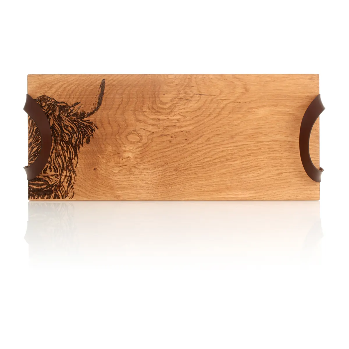 Servierbrett-Tablett-Holz-Eiche-Oak-Schottland-Highland-Cow-Rind-006 Highland Cow  - Eichenholz Tablett / Servierbrett - Made in Scotland