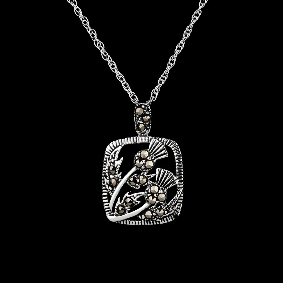 kette-anhaenger-schottland-distel-scottish-thistle-silber-005 Square Thistle - Schottische Distel Kette aus Sterling Silber & Markasit