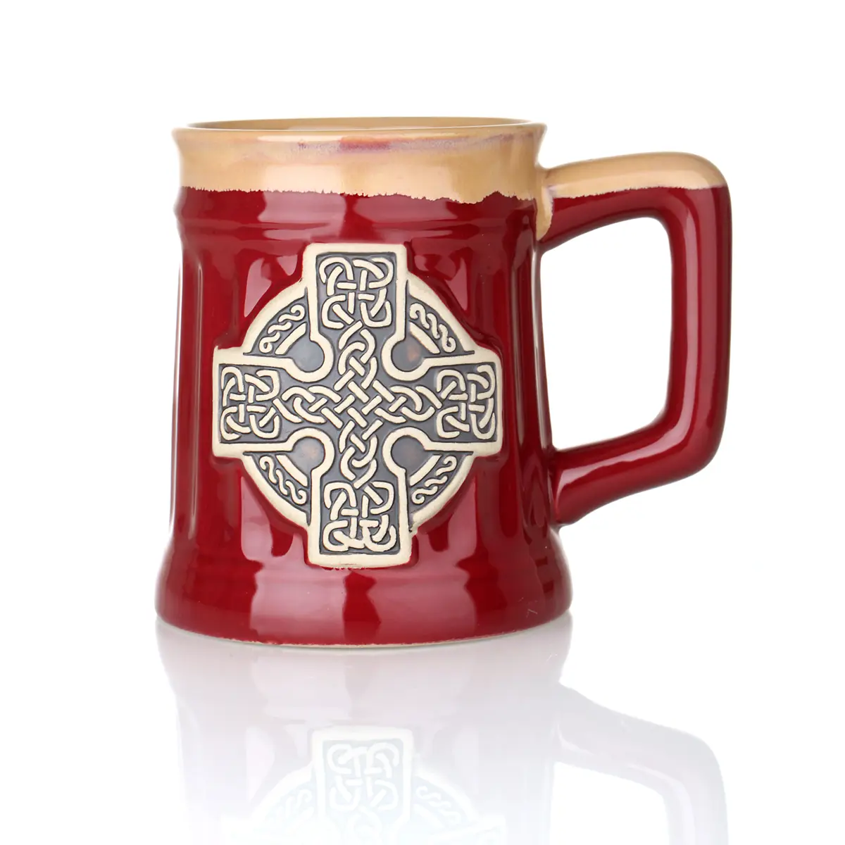 Celtic Cross  Stoneware Tankard - Keltischer Keramik Bierkrug - Rot