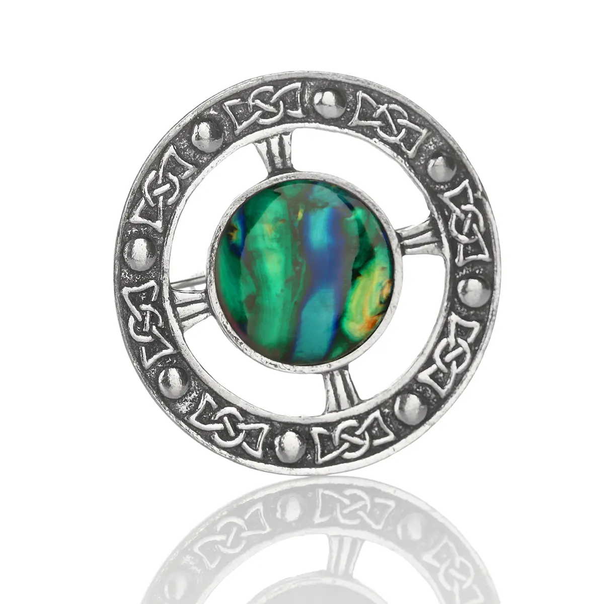 brosche-anstecknadel-schottischer-heathergem-schmuck-silber-003 Celtic Heathergem - Runde Highland Brosche mit keltischen Mustern