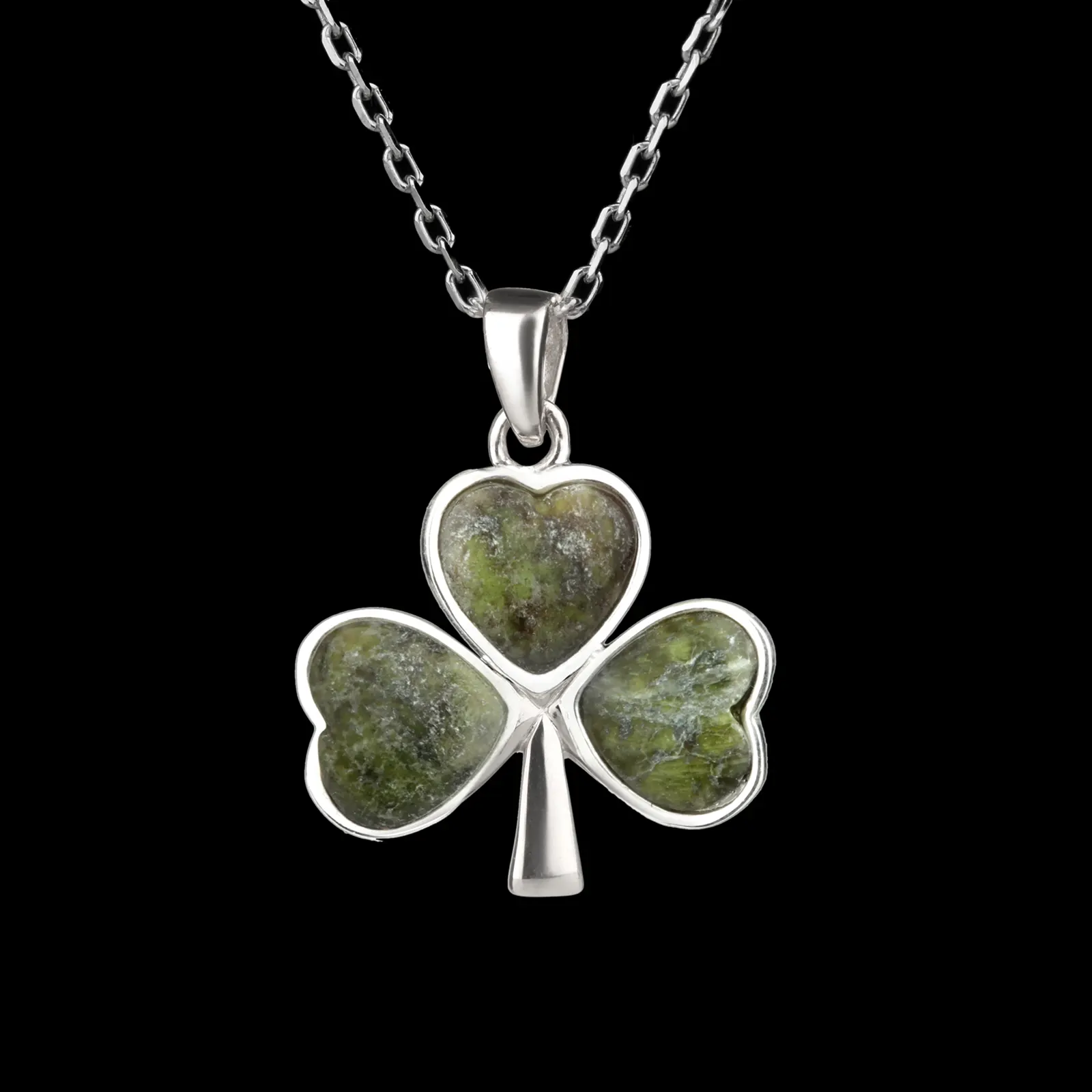 Irish Shamrock - Irische Kleeblatt Kette aus Edelstahl & Connemara Marmor Irish Shamrock - Irische Kleeblatt Kette aus Edelstahl & Connemara Marmor
