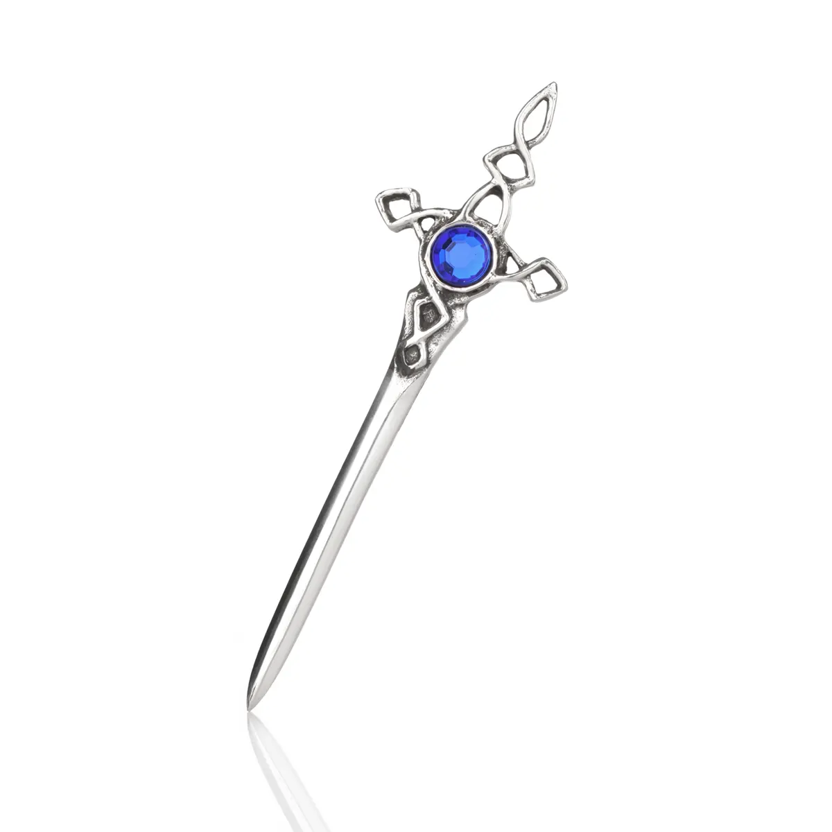 Blue Crystal Sword - Handgefertigter, schottischer Kilt Pin mit blauem Kristall