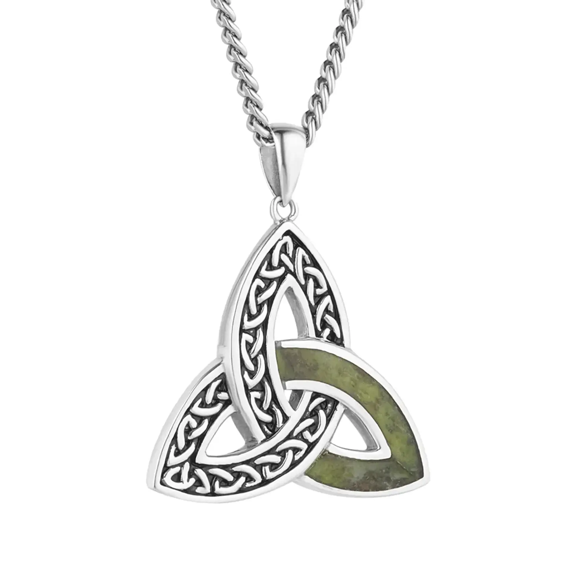 Keltische Trinity-Kette aus Sterlingsilber mit Connemara-Marmor - Handgefertigt in Irland