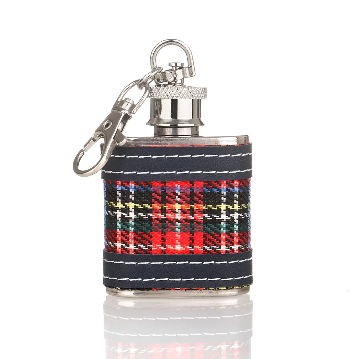 flachmann-mini-hip-flask-edelstahl-royal-stewart-tartan-schottland-003 Royal Stuart Tartan Mini Flachmann als Schlüsselanhänger - 30 ml