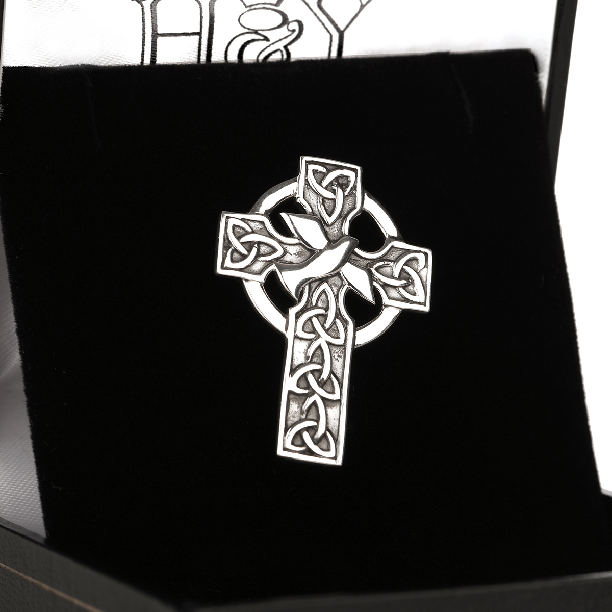 Iona Abbey Cross Brosche - keltisches Kreuz & Taube aus Sterling Silber